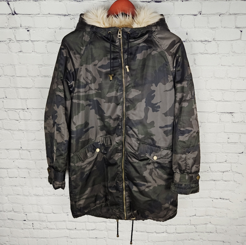LUCKY BRAND | faux fur camo camoflauge parka jacket